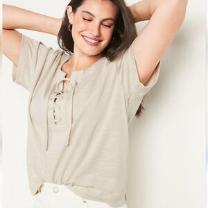 {Old Navy} Lose Slub-Knit Lace-Up Short Sleeve Top - Wish Bone - Size XL/XXL